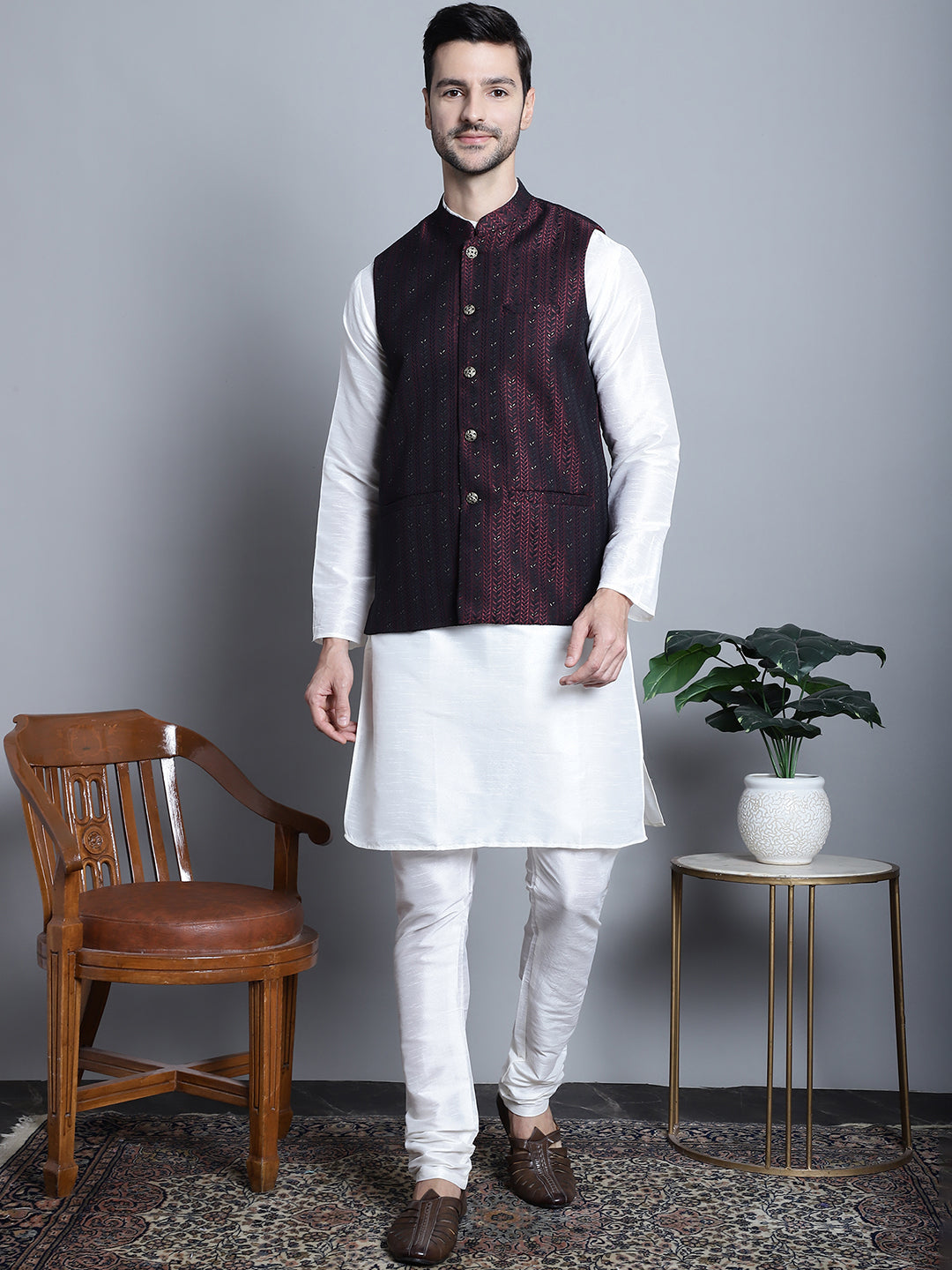 Men's Woven Design Nehru Jacket