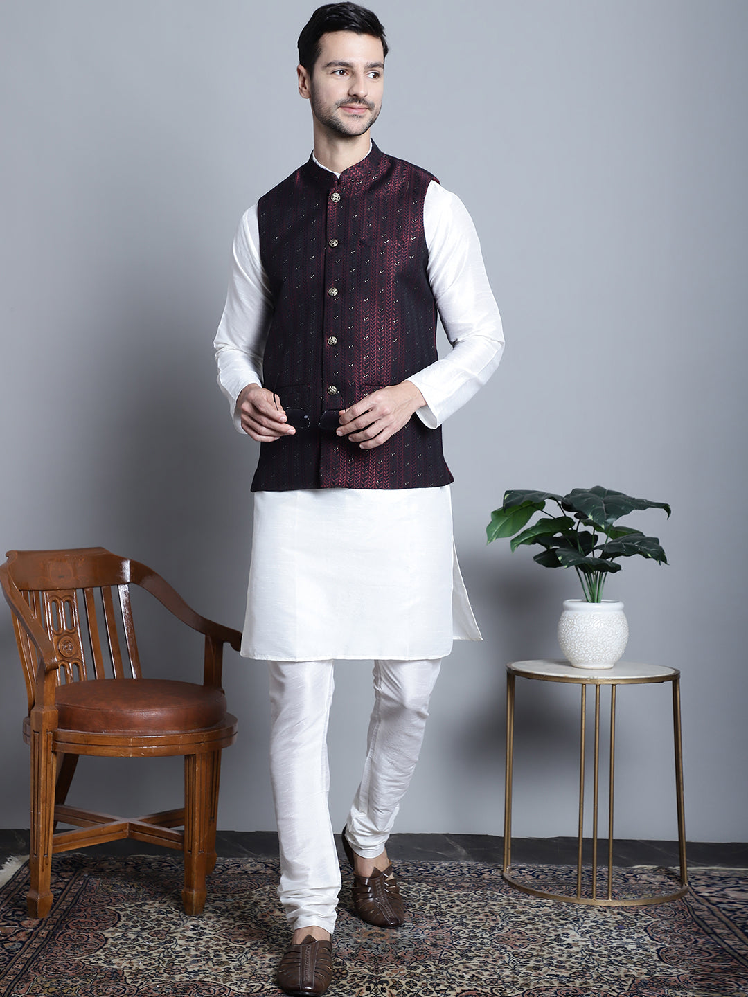 Men's Woven Design Nehru Jacket
