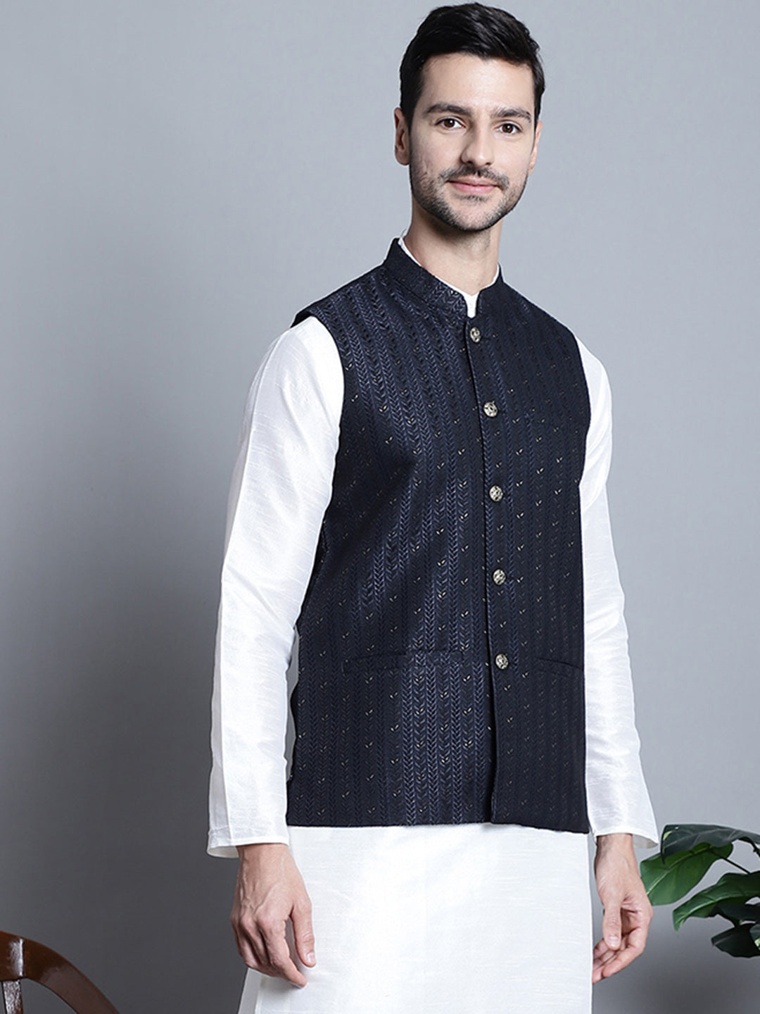 Men's Woven Design Nehru Jacket