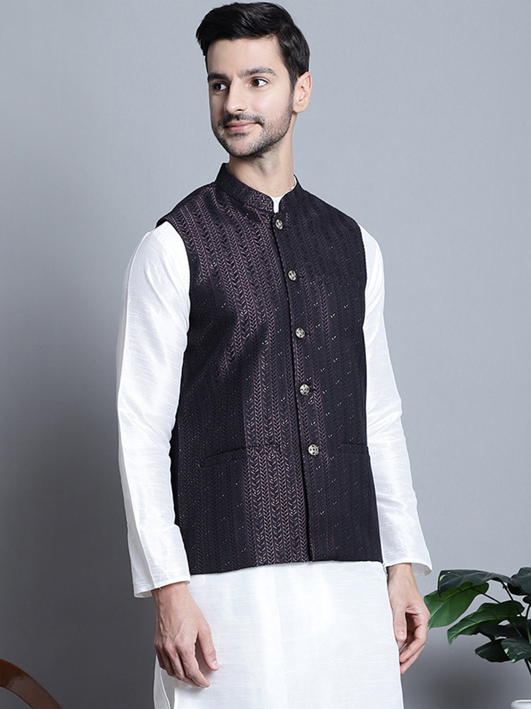 Men's Woven Design Nehru Jacket