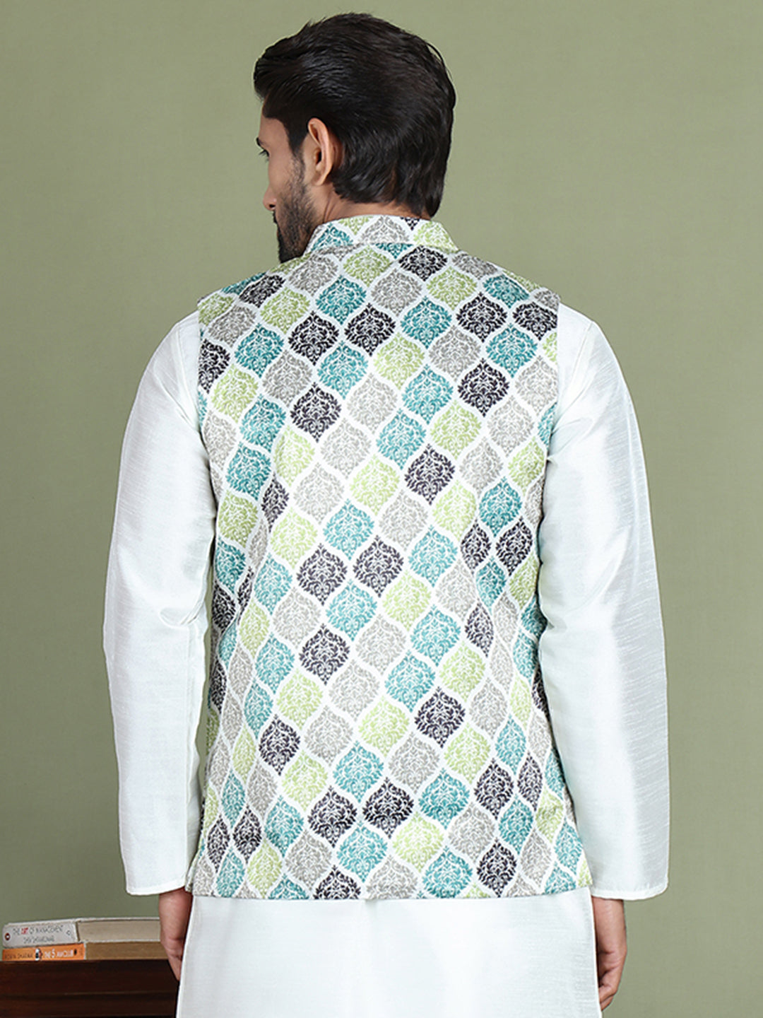 Floral Printed Nehru Jacket ( JOWC 4090Green )