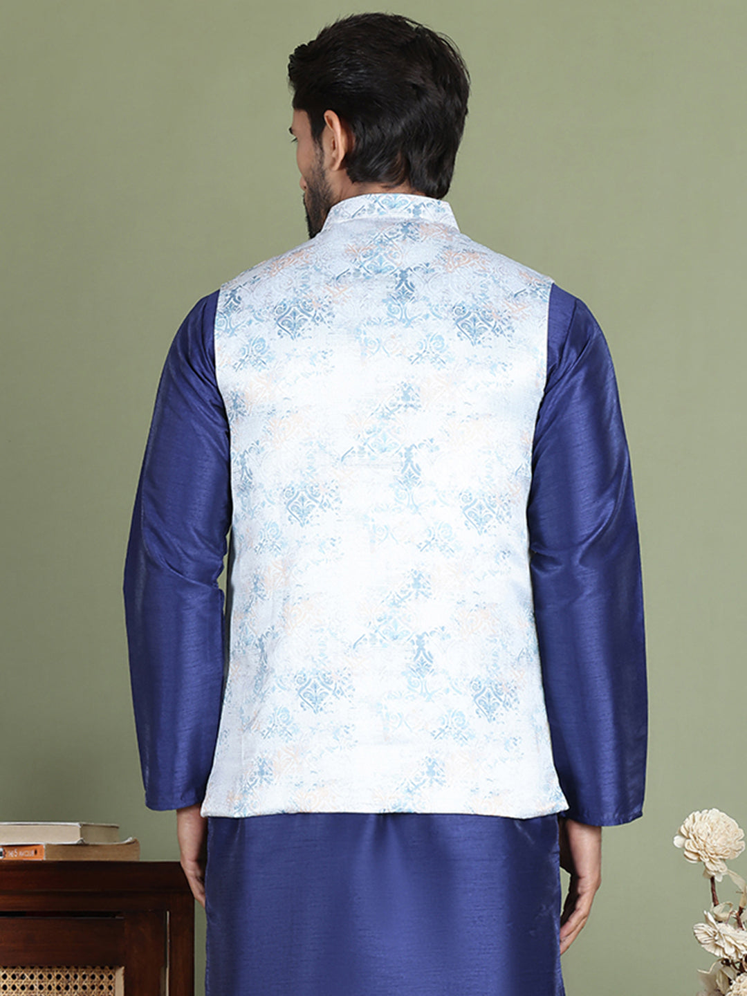 Floral Printed Nehru Jacket ( JOWC 4090Silver )