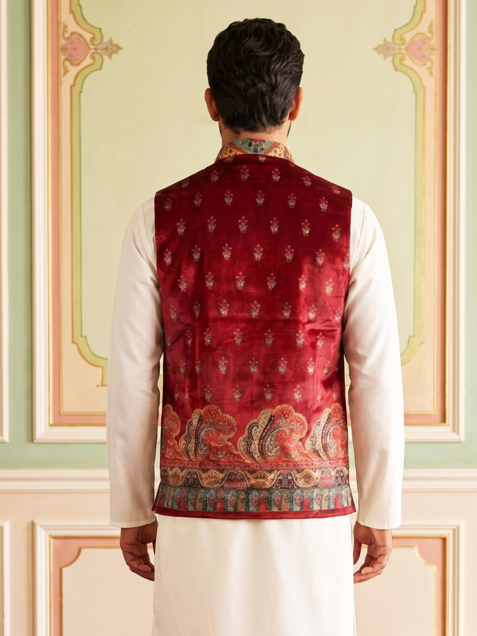 Printed Velvet Nehru Jacket