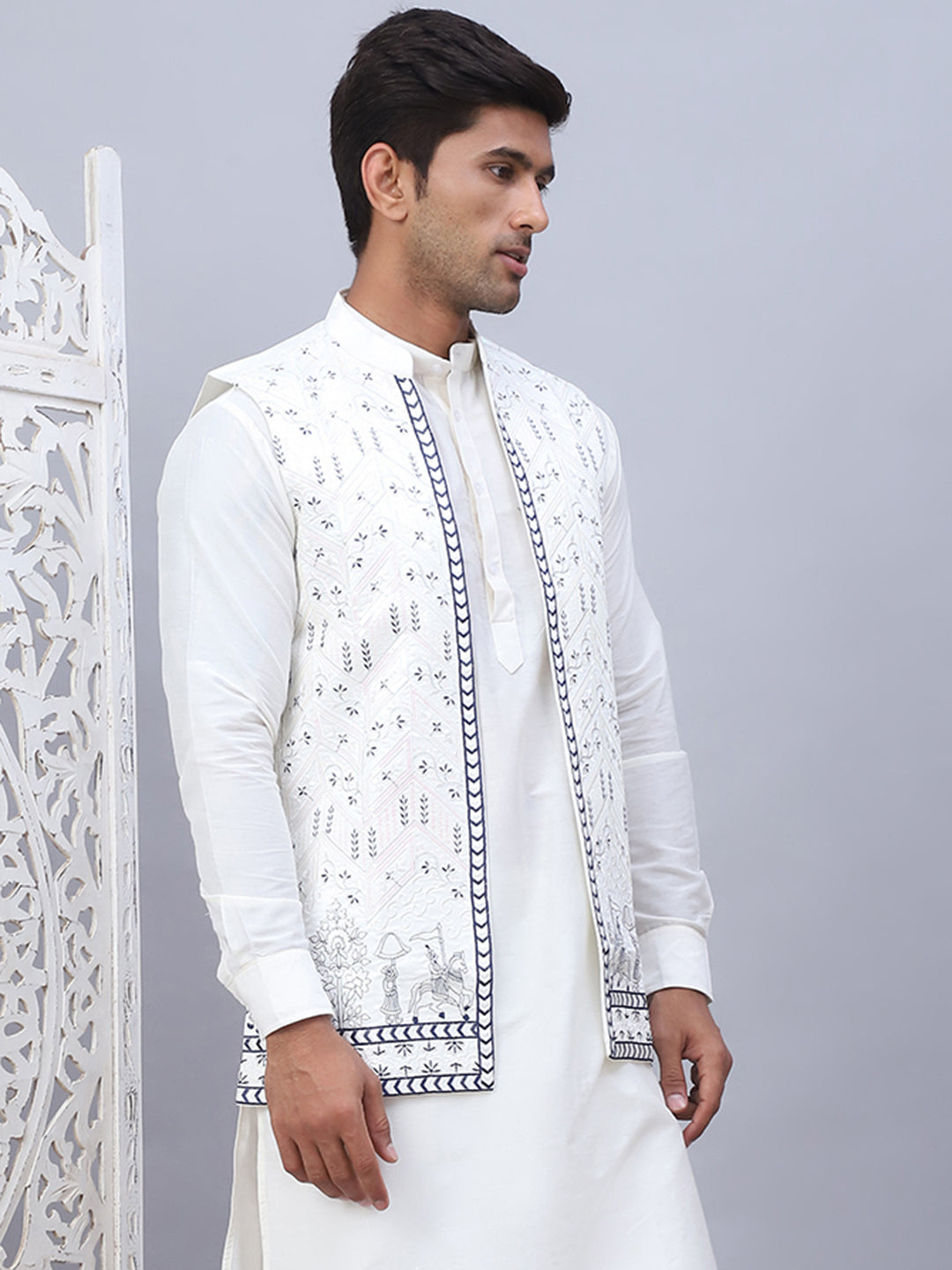 Embroidered Silk Blend Nehru Jacket