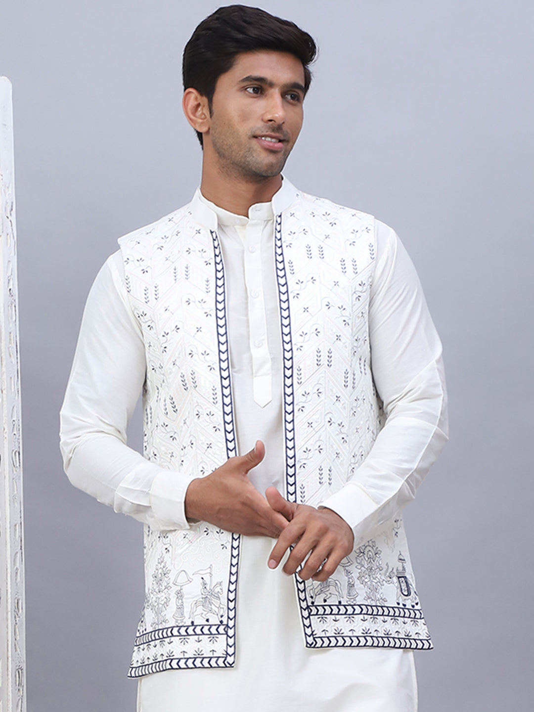Embroidered Silk Blend Nehru Jacket