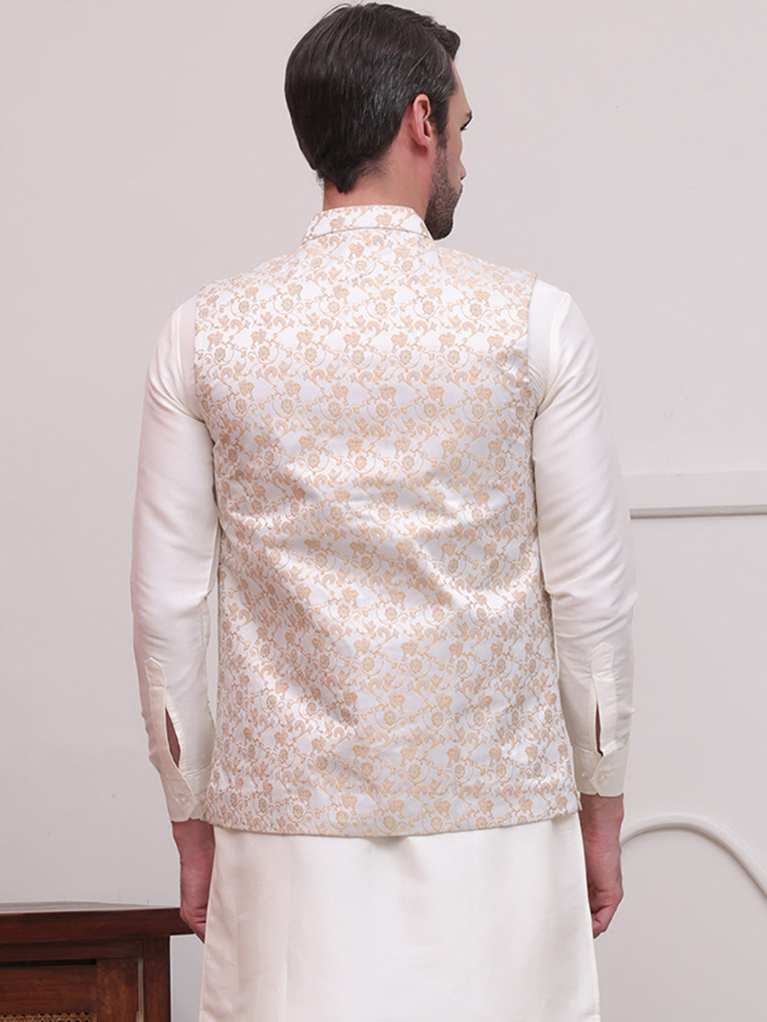 Woven Design Nehru Jacket For Men ( JOWC 4114White )