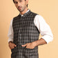 Black Checked Nehru Jacket ( JOWC 4115Charcoal )
