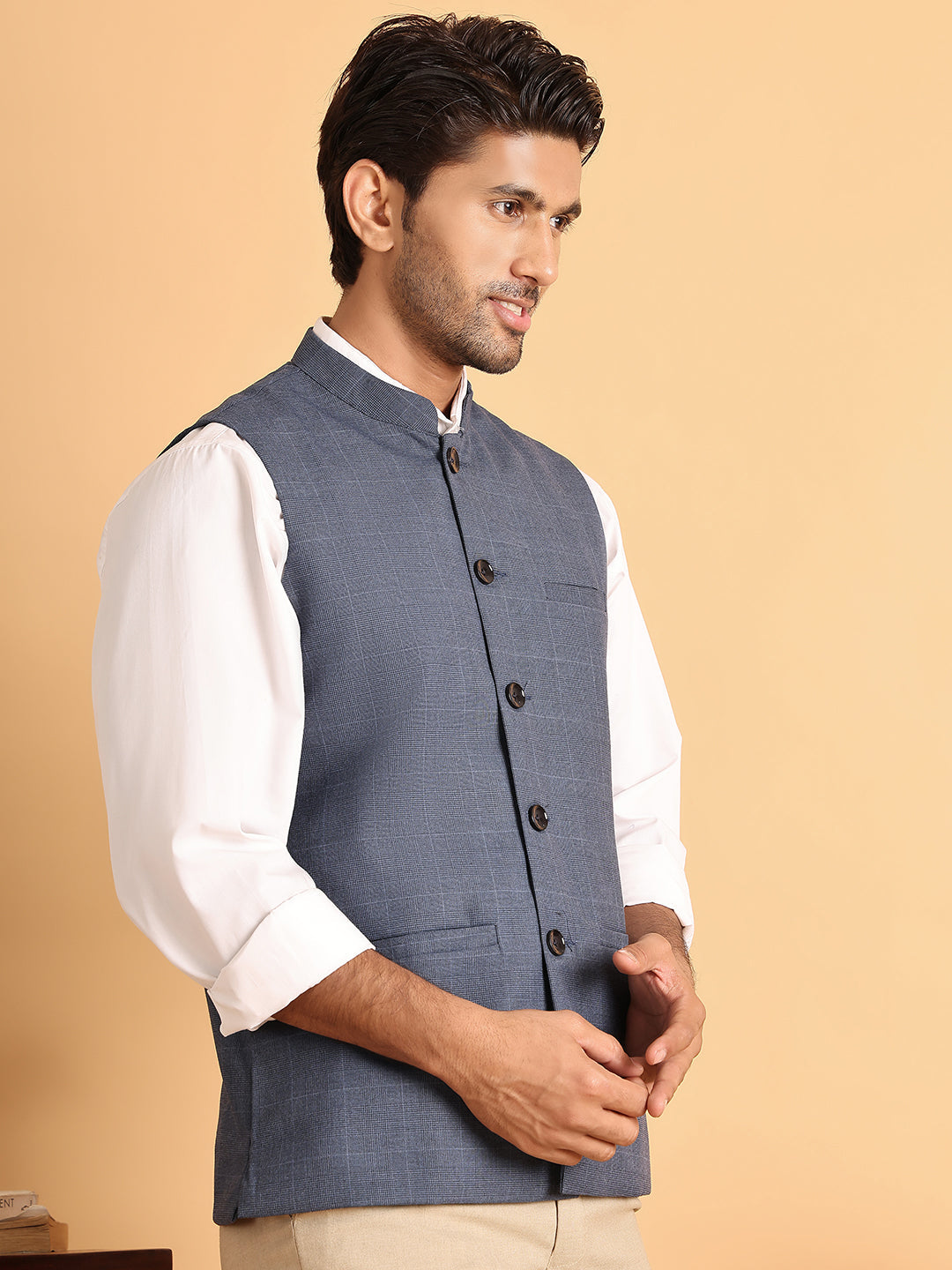 Checked Nehru Jacket for Men ( JOWC 4116Blue )