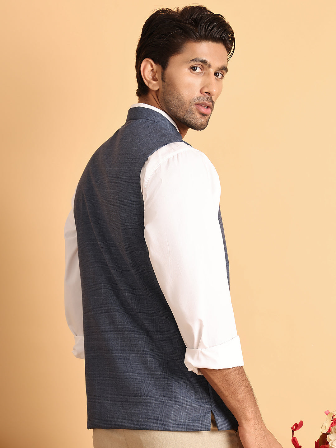 Checked Nehru Jacket for Men ( JOWC 4116Blue )