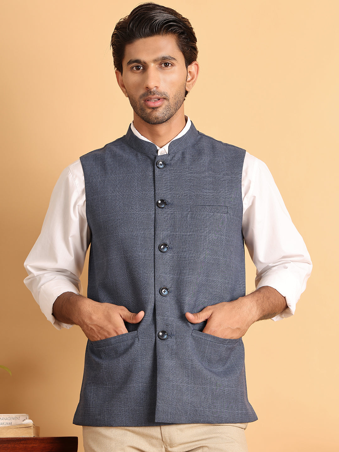 Checked Nehru Jacket for Men ( JOWC 4116Blue )
