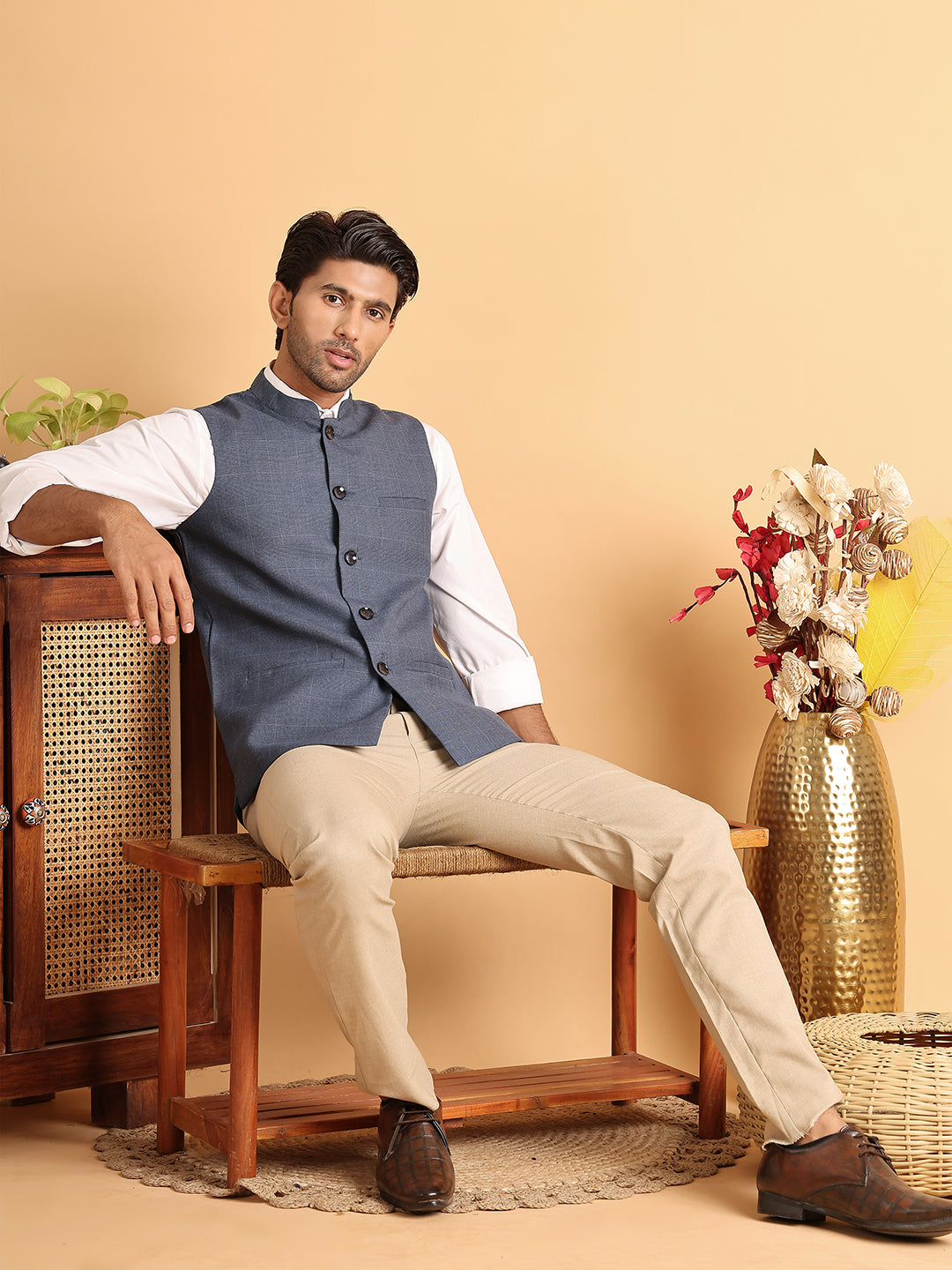 Checked Nehru Jacket for Men ( JOWC 4116Blue )