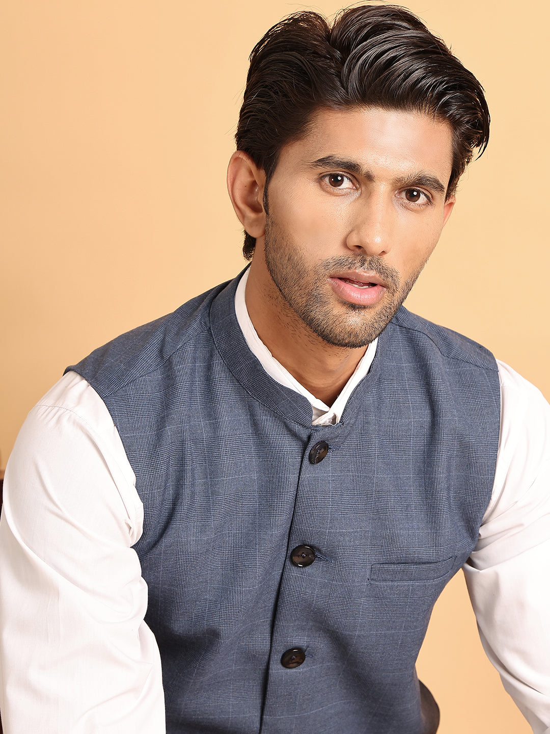 Checked Nehru Jacket for Men ( JOWC 4116Blue )