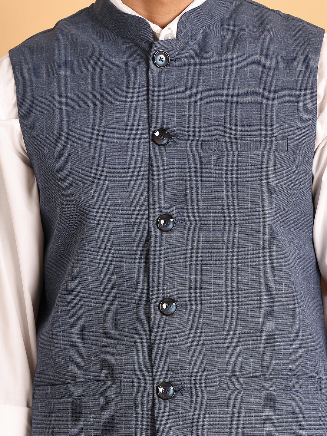 Checked Nehru Jacket for Men ( JOWC 4116Blue )