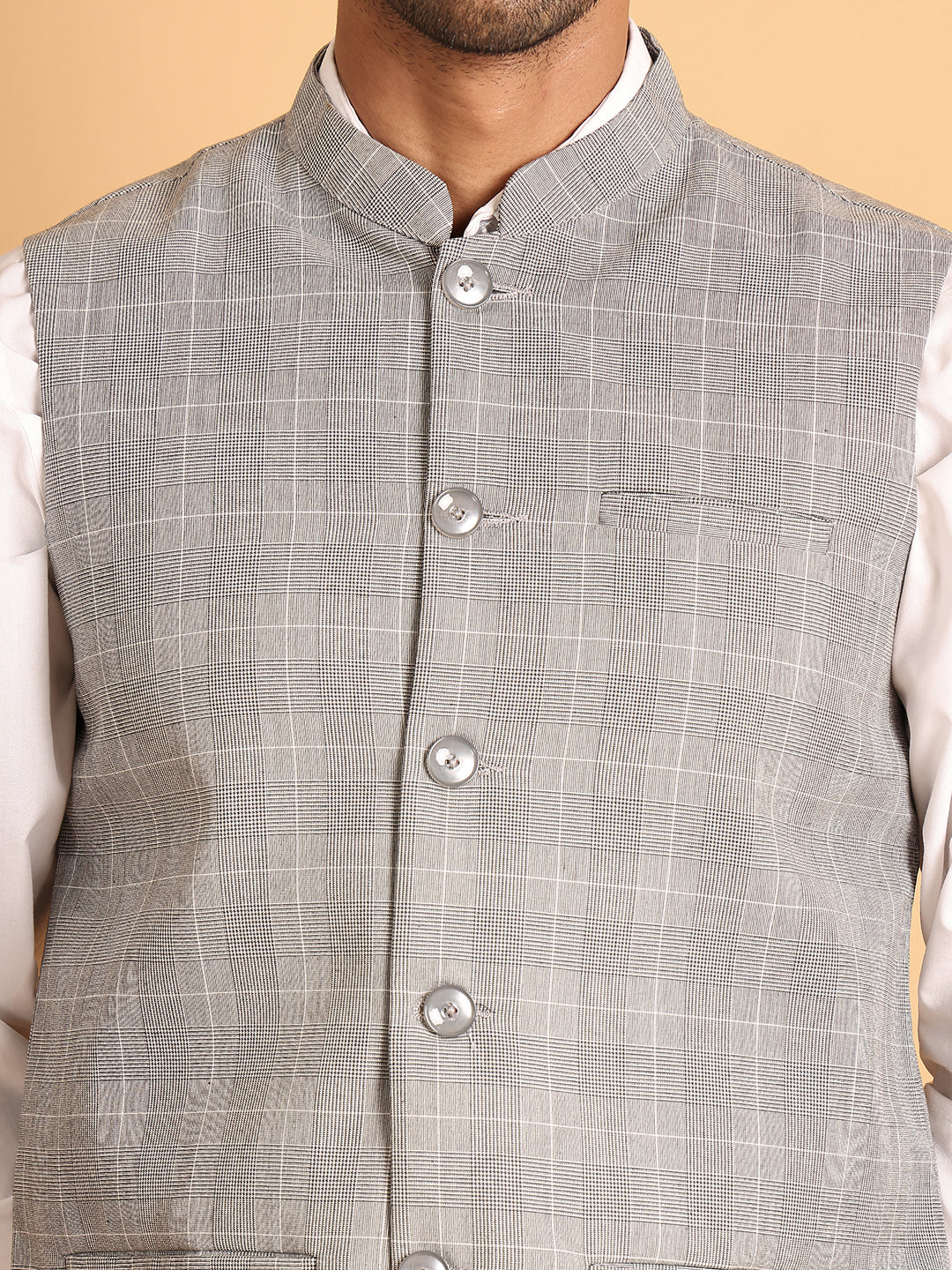 Checked Nehru Jacket for Men ( JOWC 4116Light-Grey )