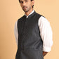 Navy Striped Woven Nehru Jacket for Men ( JOWC 4117Navy )