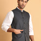 Navy Striped Woven Nehru Jacket for Men ( JOWC 4117Navy )