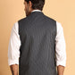 Navy Striped Woven Nehru Jacket for Men ( JOWC 4117Navy )