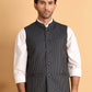 Navy Striped Woven Nehru Jacket for Men ( JOWC 4117Navy )