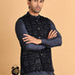 Navy Blue Embroidered Nehru Jacket  for Men ( JOWC 4118Navy )