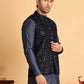 Navy Blue Embroidered Nehru Jacket  for Men ( JOWC 4118Navy )