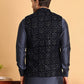 Navy Blue Embroidered Nehru Jacket  for Men ( JOWC 4118Navy )