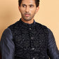 Navy Blue Embroidered Nehru Jacket  for Men ( JOWC 4118Navy )