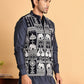 Navy Blue Embroidered Velvet Nehru Jacket for Men ( JOWC 4119Navy )