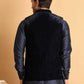 Navy Blue Embroidered Velvet Nehru Jacket for Men ( JOWC 4119Navy )