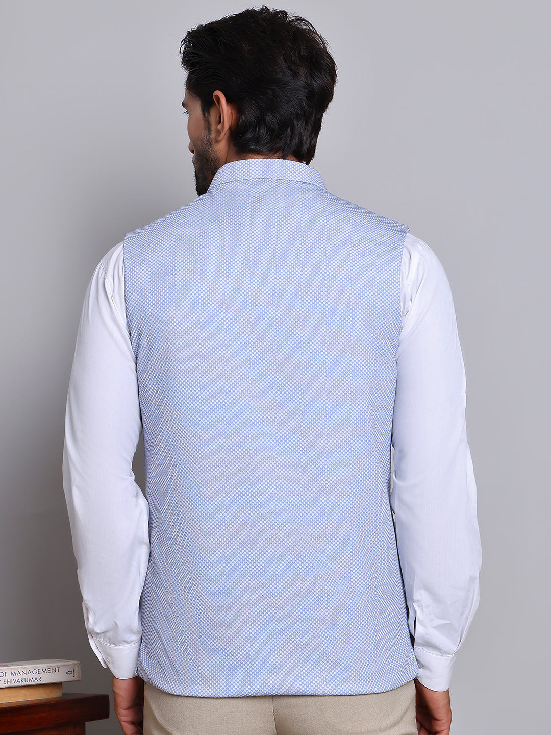 Woven Design Nehru Jacket For Men ( JOWC 4120Blue )