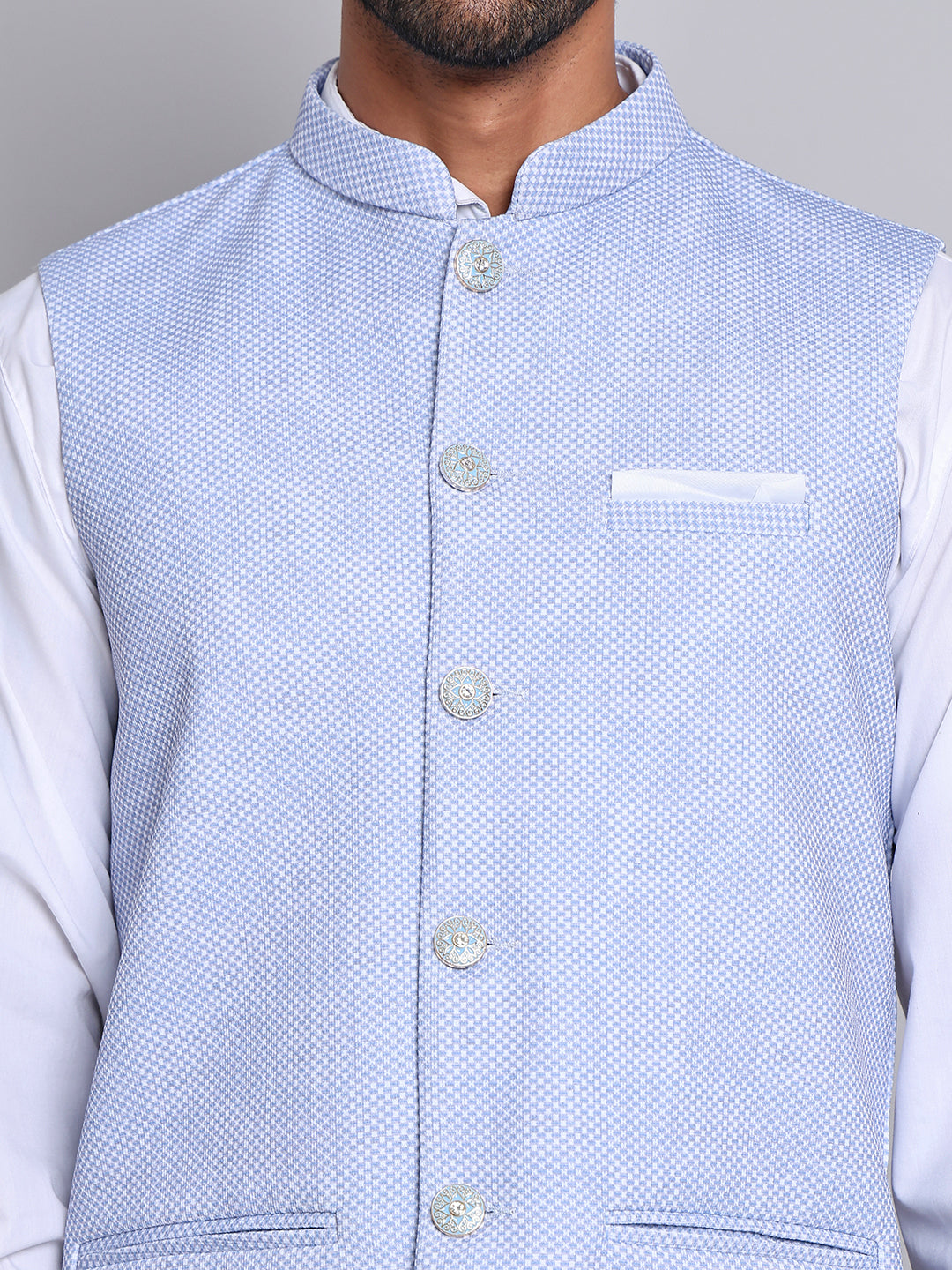 Woven Design Nehru Jacket For Men ( JOWC 4120Blue )