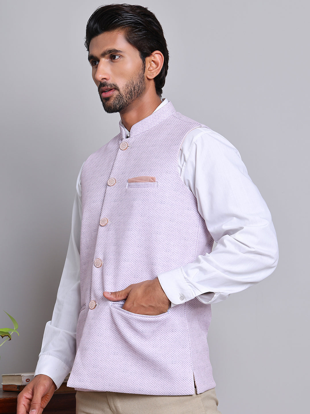 Woven Design Nehru Jacket For Men ( JOWC 4120Purple )