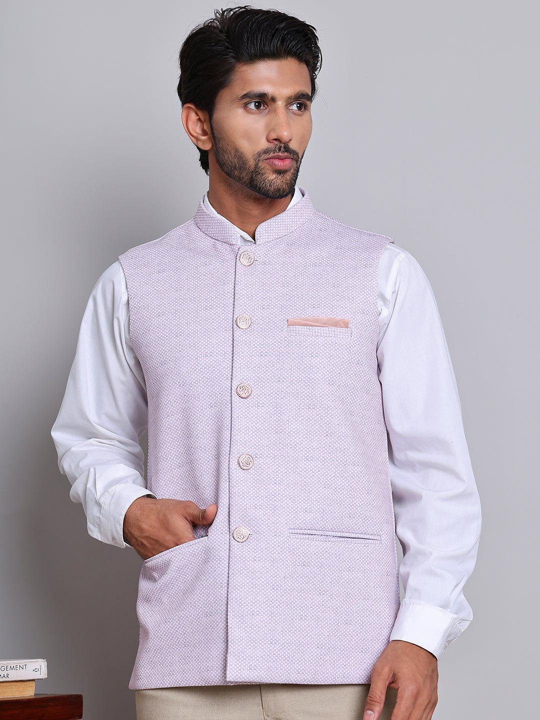 Woven Design Nehru Jacket For Men ( JOWC 4120Purple )