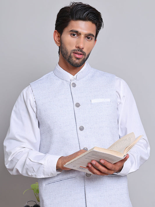 Woven Design Nehru Jacket For Men ( JOWC 4120Sky )