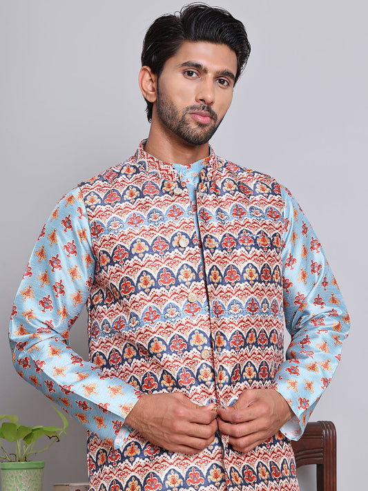 Digital Printed Nehru Jacket For Men ( JOWC 4122Blue )