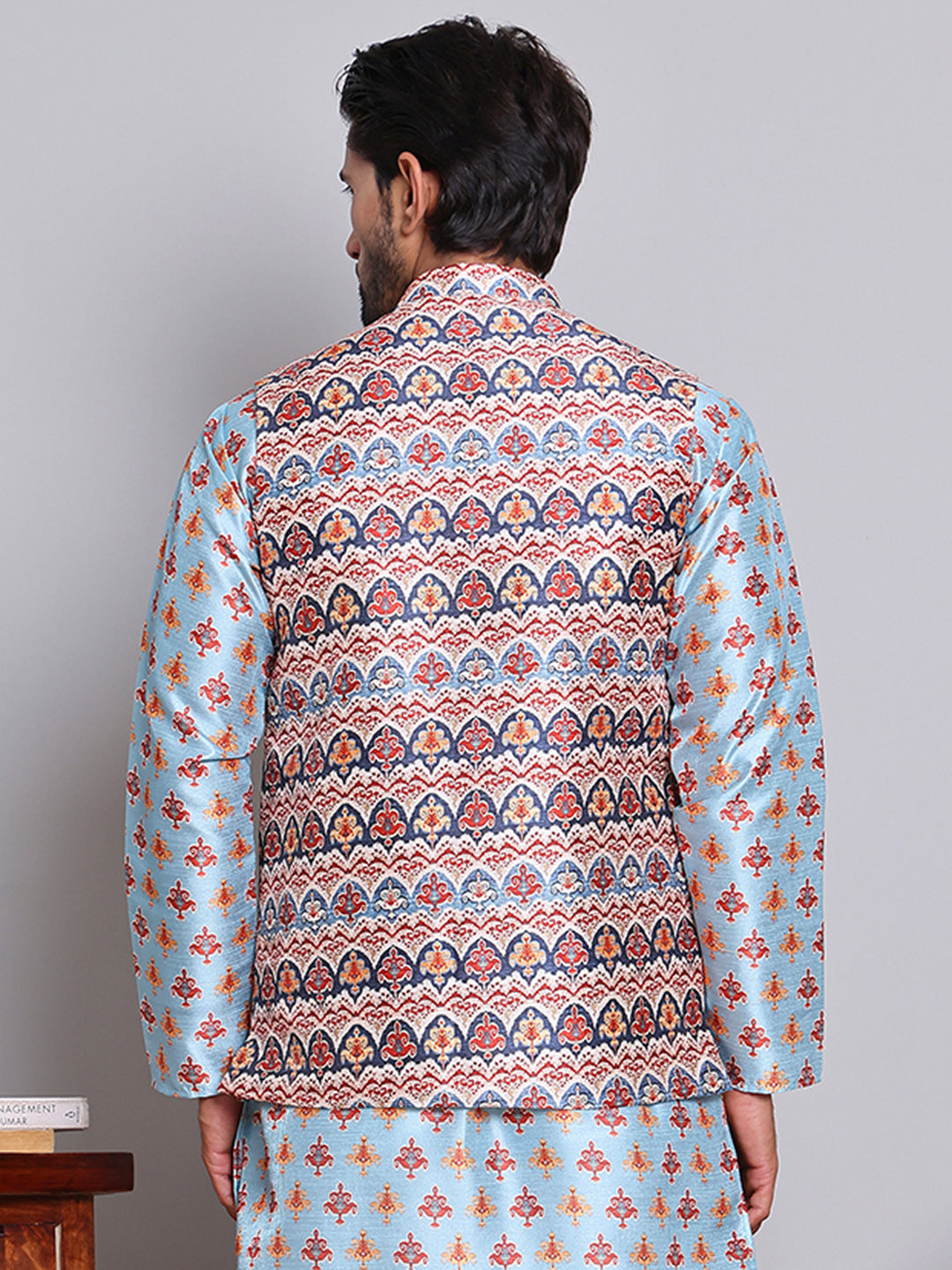 Digital Printed Nehru Jacket For Men ( JOWC 4122Blue )