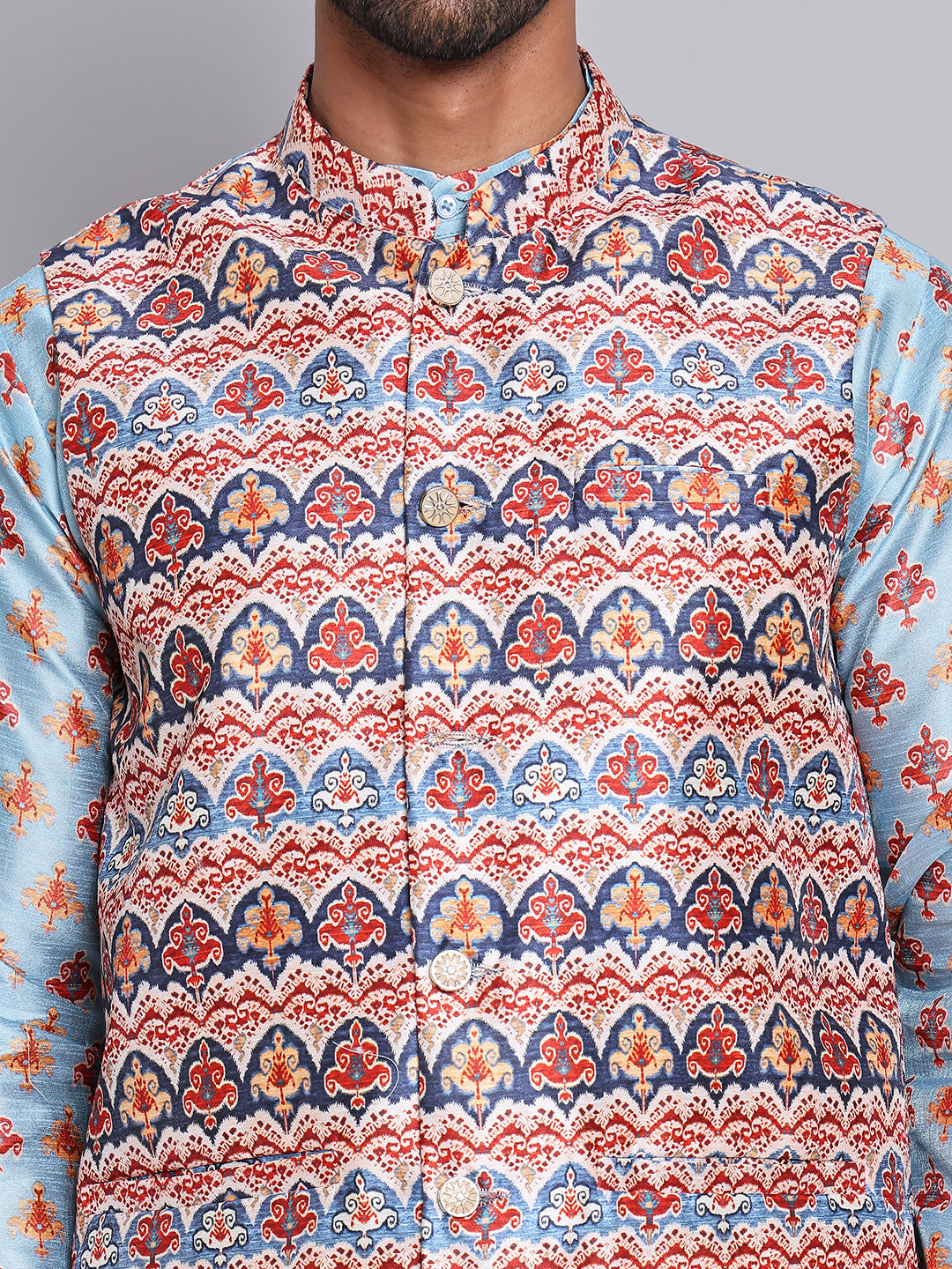 Digital Printed Nehru Jacket For Men ( JOWC 4122Blue )