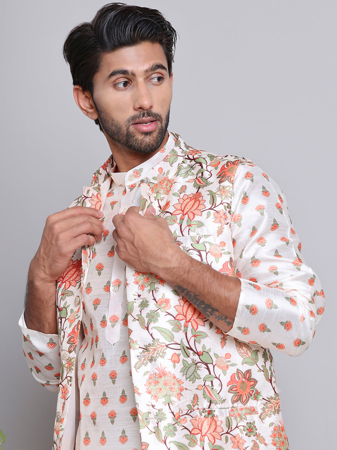 Digital Printed Nehru Jacket For Men ( JOWC 4122Cream )