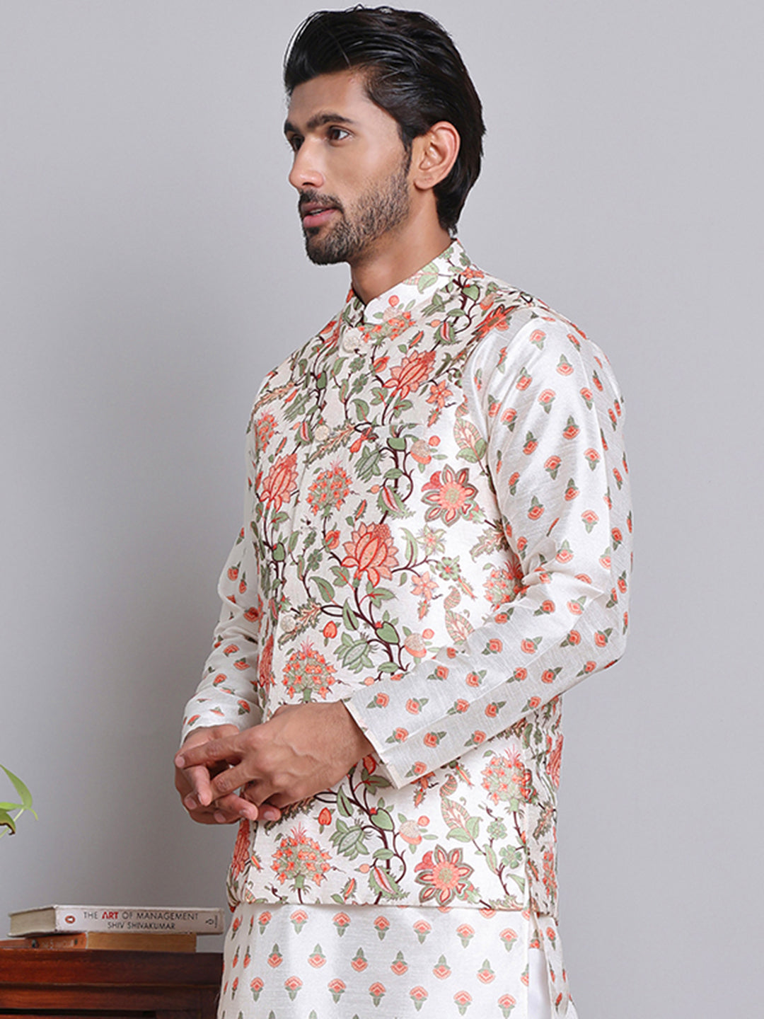 Digital Printed Nehru Jacket For Men ( JOWC 4122Cream )
