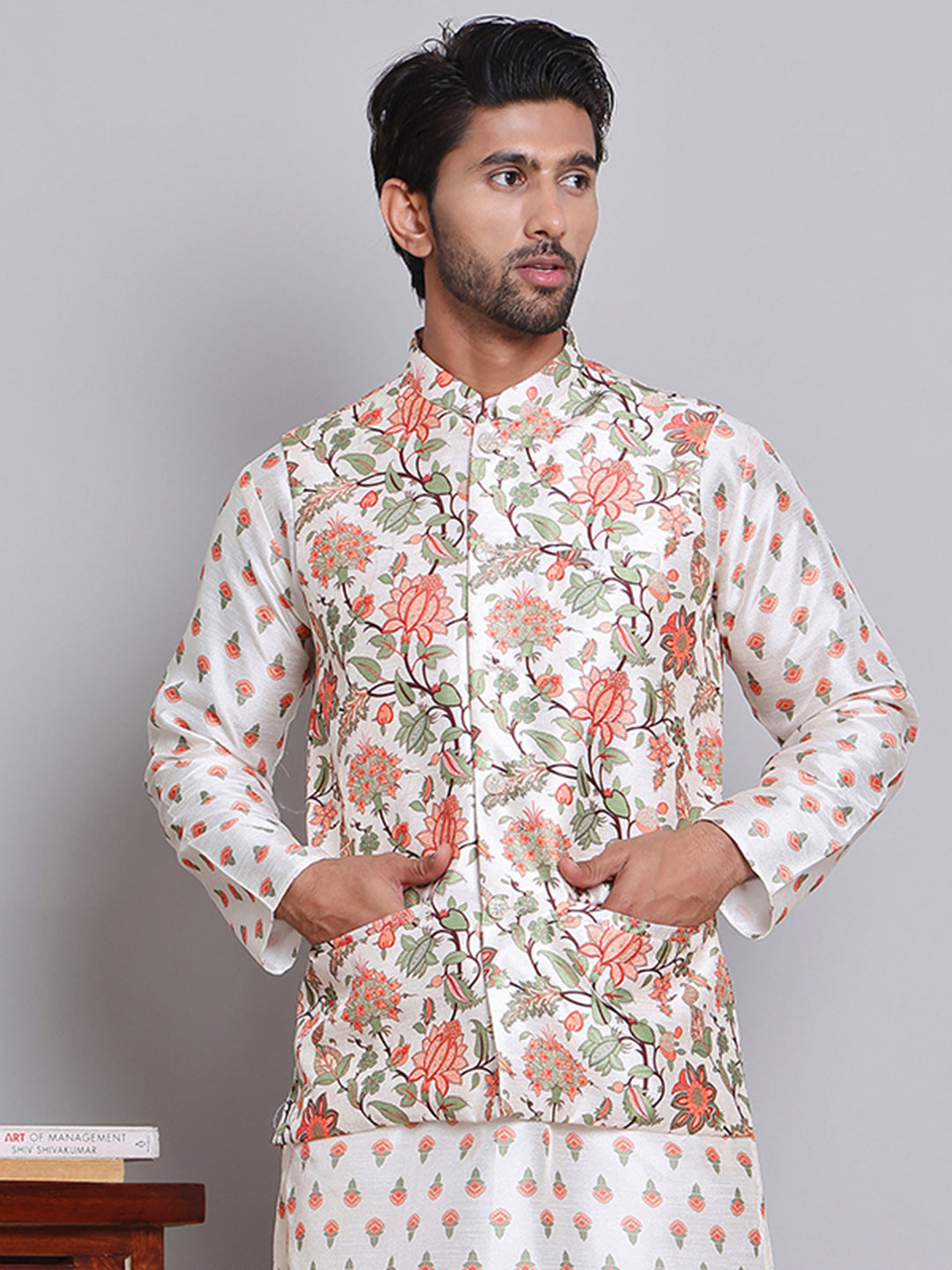 Digital Printed Nehru Jacket For Men ( JOWC 4122Cream )