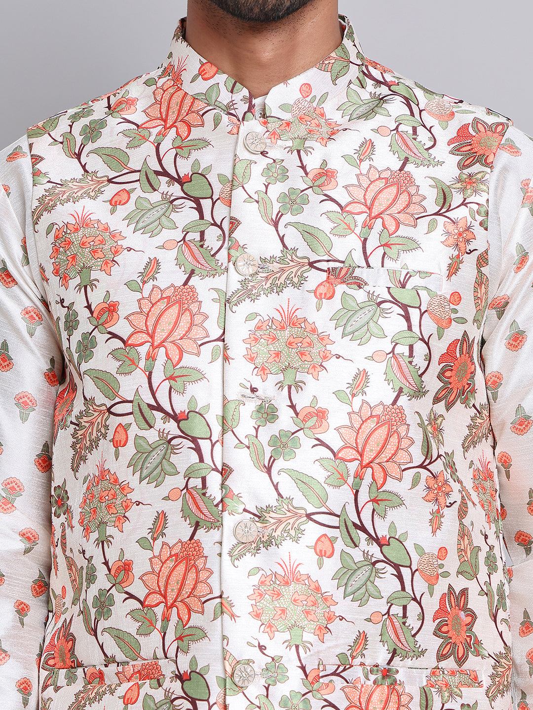 Digital Printed Nehru Jacket For Men ( JOWC 4122Cream )