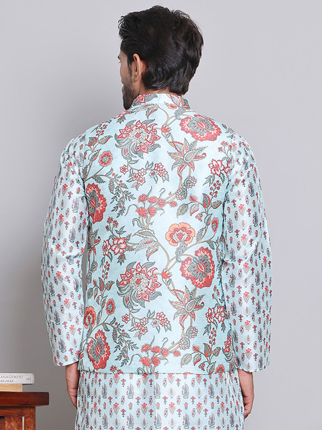 Digital Printed Nehru Jacket For Men ( JOWC 4122Firozi )