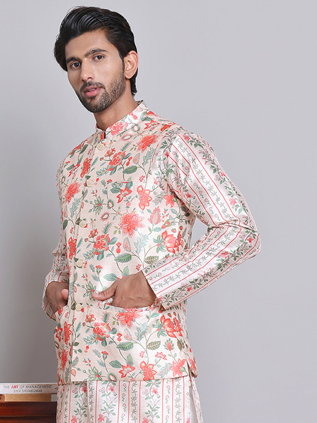 Digital Printed Nehru Jacket For Men ( JOWC 4122Golden )