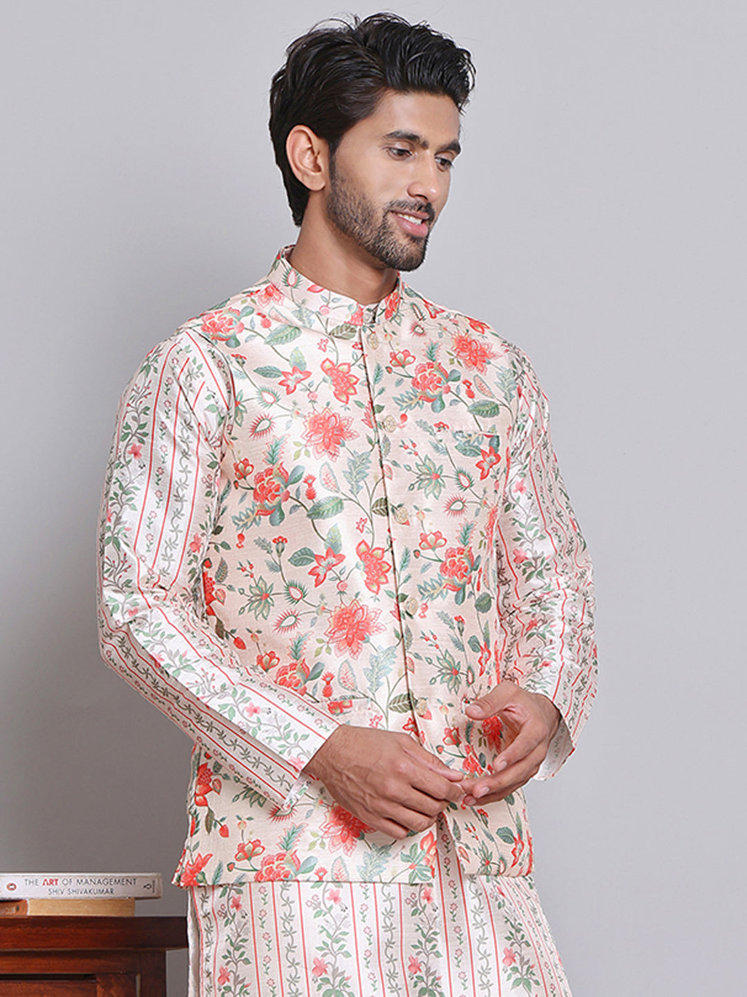 Digital Printed Nehru Jacket For Men ( JOWC 4122Golden )