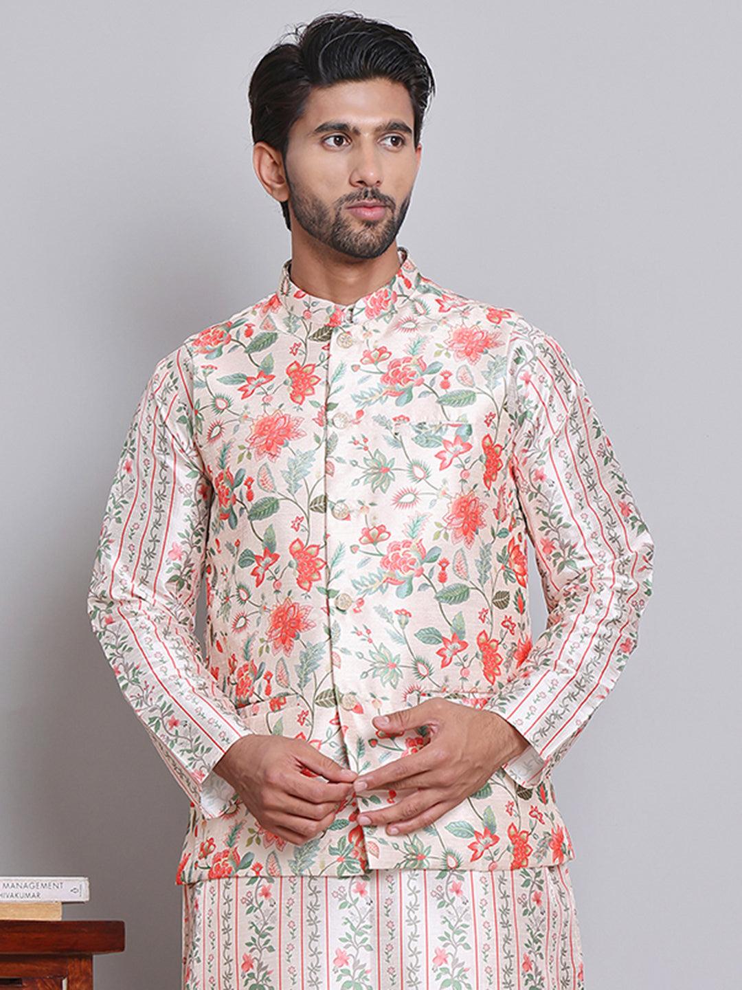 Digital Printed Nehru Jacket For Men ( JOWC 4122Golden )