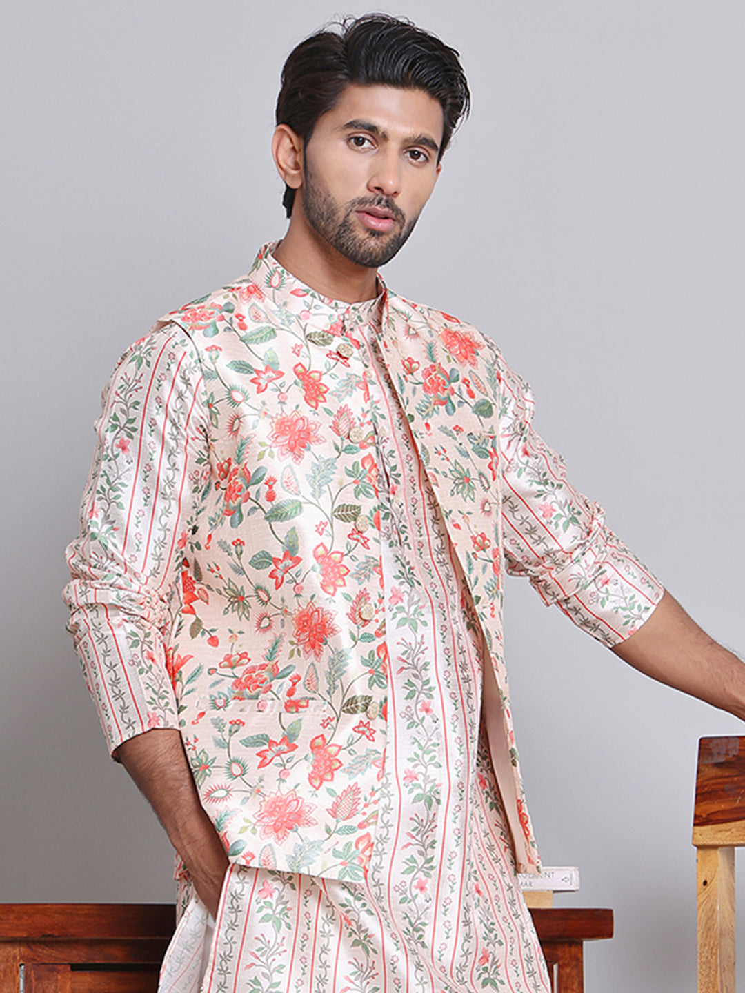 Digital Printed Nehru Jacket For Men ( JOWC 4122Golden )