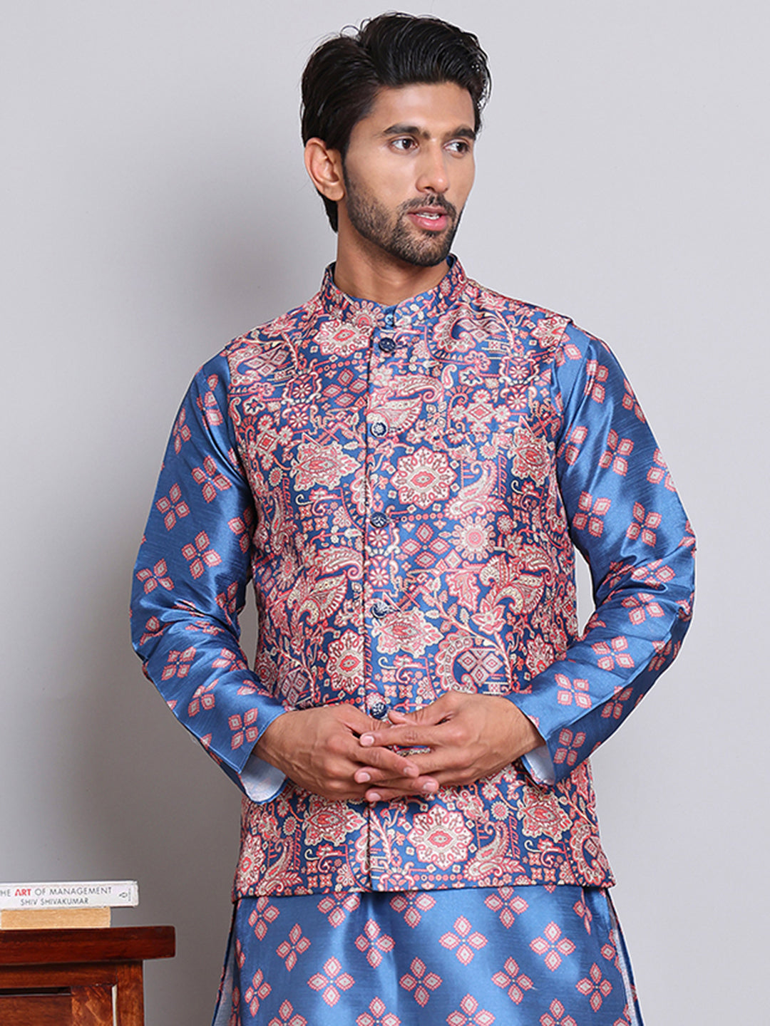 Digital Printed Nehru Jacket For Men ( JOWC 4122Peacock )