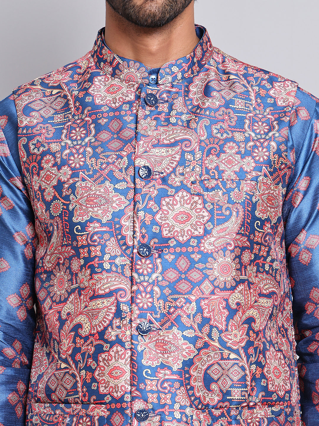 Digital Printed Nehru Jacket For Men ( JOWC 4122Peacock )