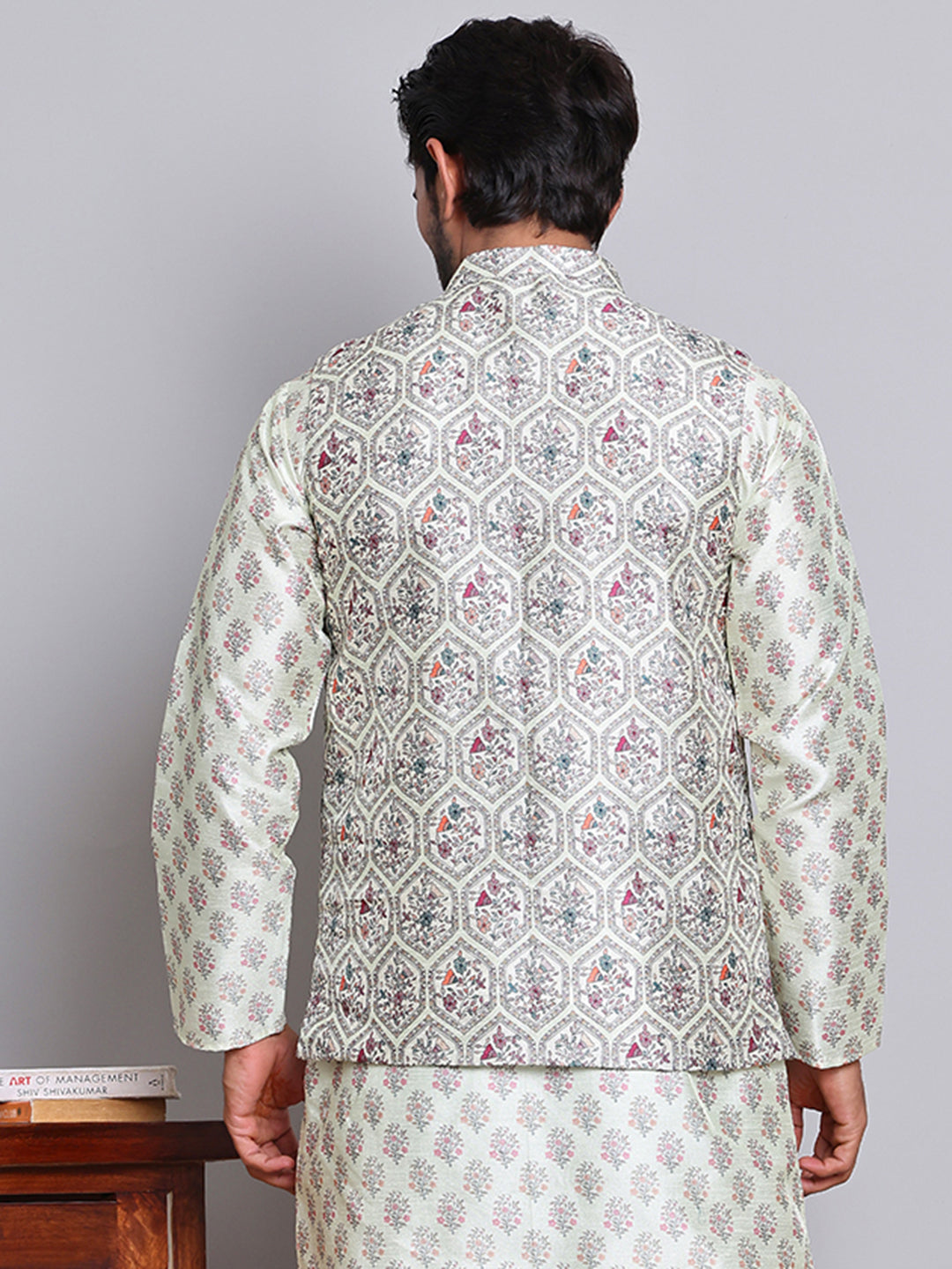 Digital Printed Nehru Jacket For Men ( JOWC 4122Pista )