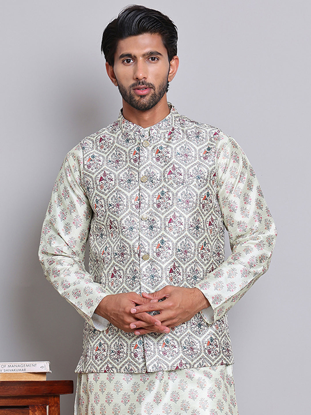Digital Printed Nehru Jacket For Men ( JOWC 4122Pista )