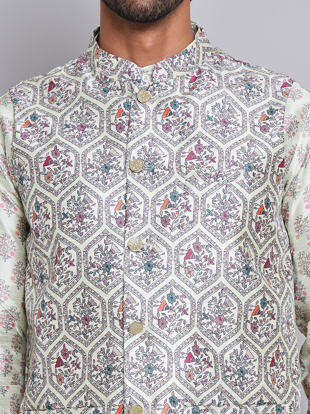 Digital Printed Nehru Jacket For Men ( JOWC 4122Pista )